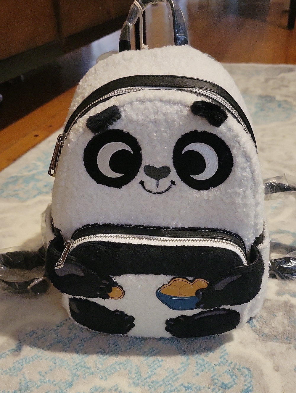 Loungefly White & Black Panda Plush Mini Backpack with Snack Pocket